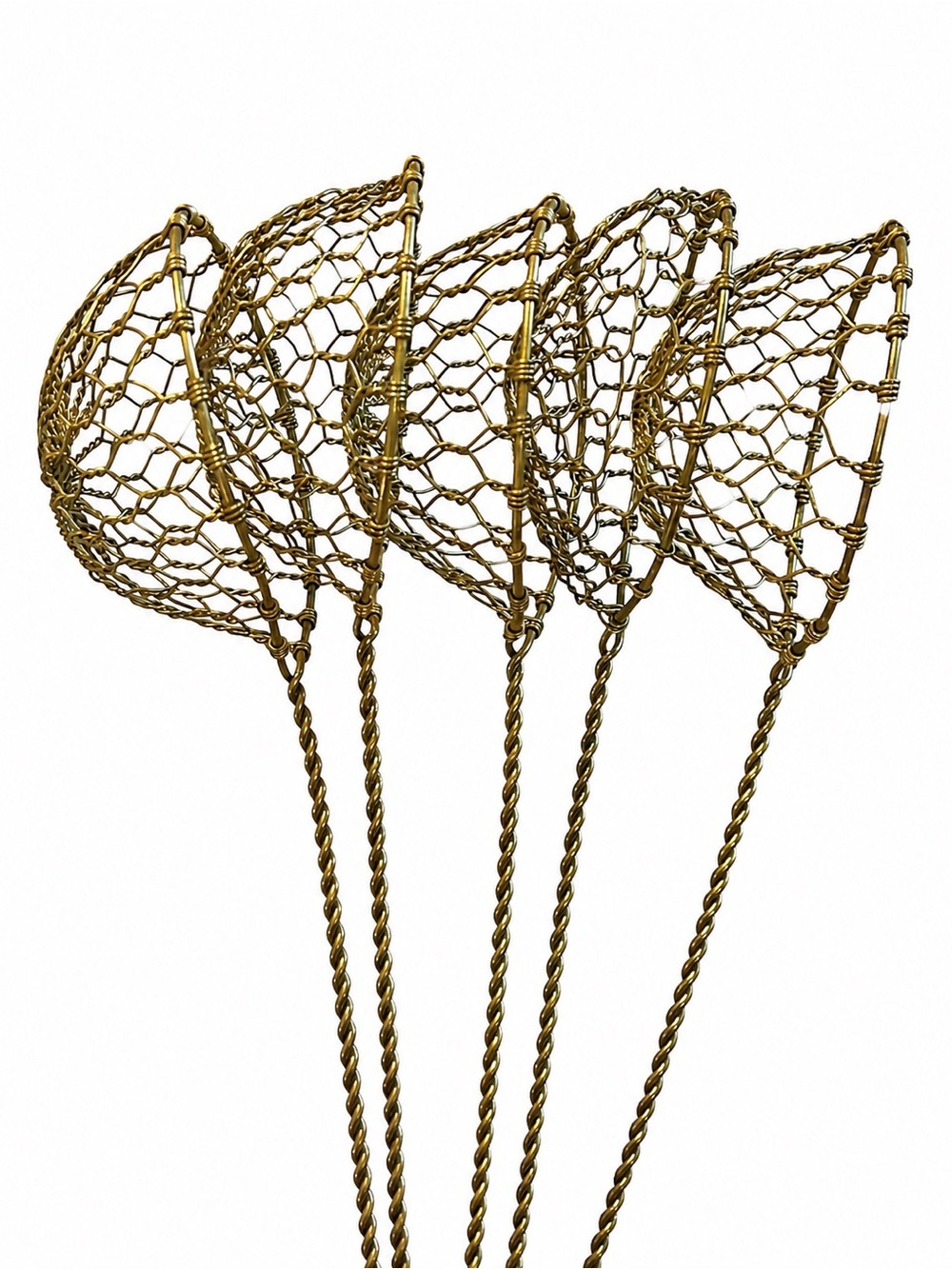 Antique Brass Wire Mesh Skimmers Set of 5 Egg Dippers Primitive Farmhouse